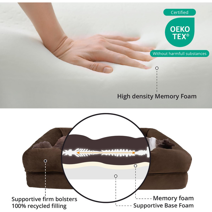 Ортопедичне собаче ліжко для великих собак, водовідштовхувальне, знімний чохол, 90x65x23 см (XL 111x86x25 см, коричневе)