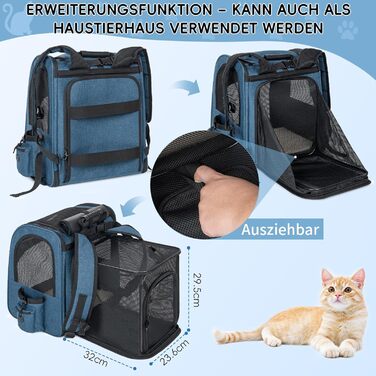OUUTMEE Сумка-переноска для тварин, знімний чохол на колесах, ідеальна для котів та маленьких собак, багатофункціональний рюкзак, сумка-рюкзак 4-в-1, дихаюча (блакитна)