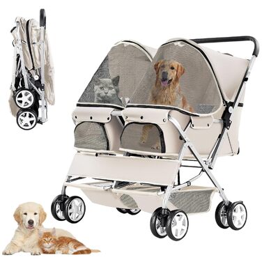 Візок для собак Joyfultails, двомісний візок для домашніх тварин та дітей, складний візок для 2 собак та котів, сумка-переноска для близнят, візок для прогулянок та бігу з собаками, візок для тварин для подорожей з місцем для зберігання (сірий)