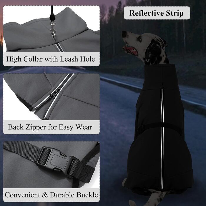 Водонепроникний теплий зимовий одяг для собак Cyponpy: куртка з блискавкою, флісова підкладка, для собак XL (довжина спини 43-47 см), сірого кольору