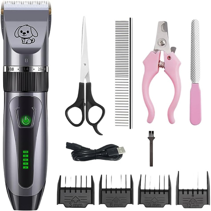Машинка для стрижки собак Bjaf Dog Clipper Pro - тиха, бездротова, 4 насадки, для котів та собак, сіра