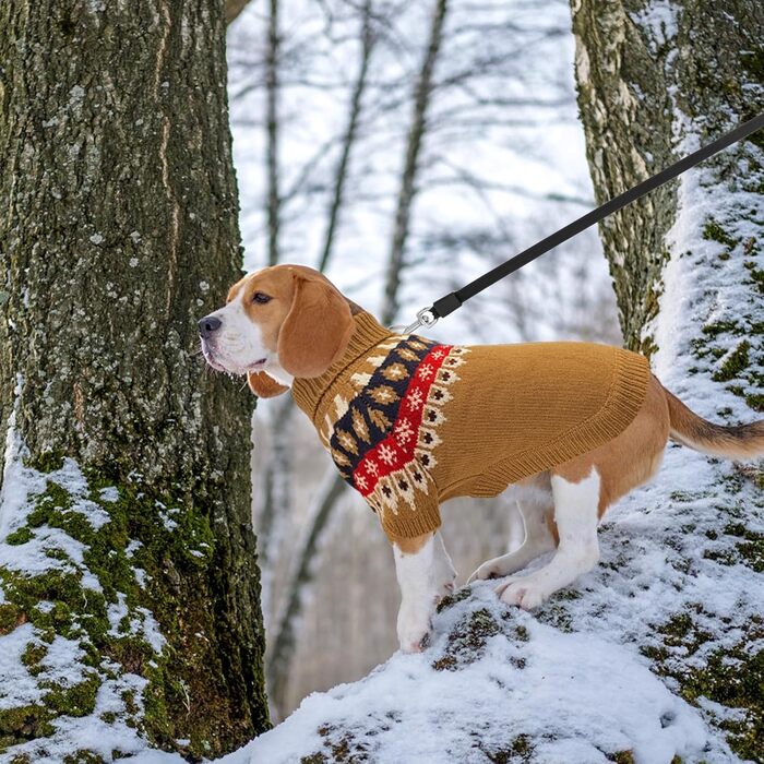 Пуловер для собак EXPAWLORER Fair Isle з візерунком Fair Isle - стильний одяг для собак, в'язана жилетка, пуловер для цуценят, теплий пуловер з коміром-стійкою для маленьких, середніх та великих собак, розмір M (бежевий, Small)