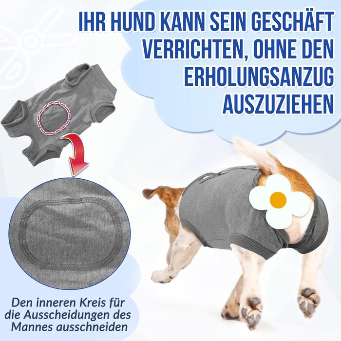 Комбінезон для собак після операції Eyein, сірий, XL (55-63 см). Дихаючий, зручний, з регульованою застібкою, захисний костюм для собак, альтернатива електронного нашийника.