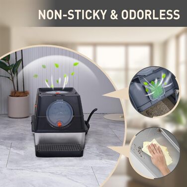 Лоток для котів Citylife Edelstahl з кришкою, XXL, закритий, з двошаровим килимком та совком, двостулковий, легко чиститься, з нейтралізацією запаху (Чорний)