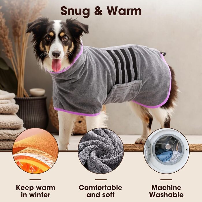 Рушник для собак, мікрофібра, середні та великі породи - сірий, швидке сушіння, супер вбирання, для собак та котів (фіолетовий, XXL), 2 сторони сірий/фіолетовий