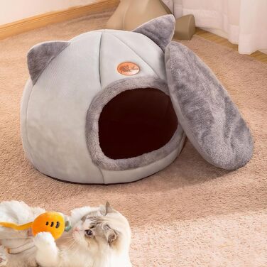 Кігтеточка-будиночок для котів, тепла та м'яка печера-ліжко для кошенят та дорослих котів (сірий, L)