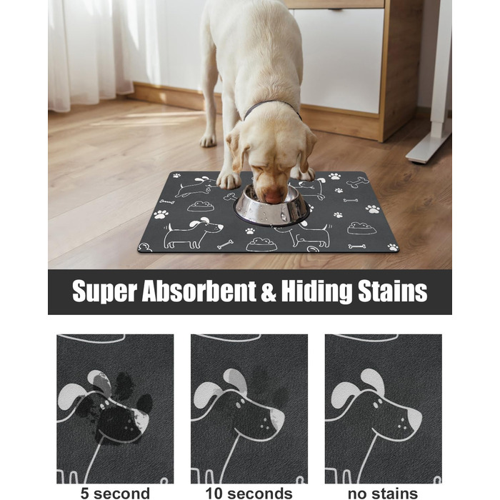 Нековзна килимок під миску для собак та котів: чорний, 40x60 см. Швидковисихаючий, легко миється. Килимок для годівлі тварин