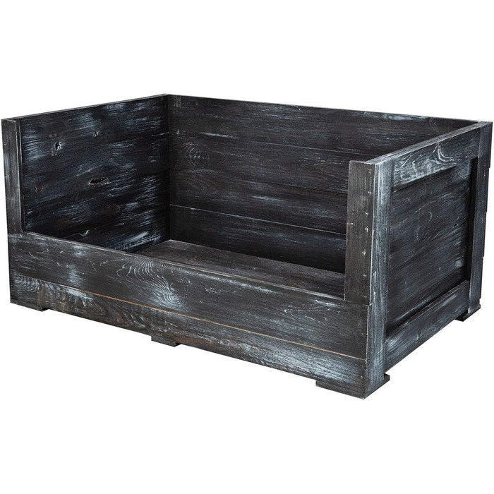 Собаче ліжко Kistenkolli Altes Land Balu з дерева з подушкою, корзина для собак, лежанка, вінтажний диван для собак, білий (90x57x45 см, Shabby Schwarz)