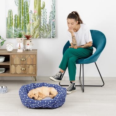 Кругле ліжко для собак та котів Baroni Hoe з м'якої тканини, 45x55 см, чорно-червоне з коронами