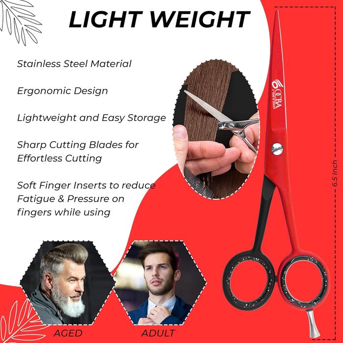 Професійні ножиці для волосся OCBA 6 дюймів - ножиці для перукарів та салонів, для чоловіків та жінок (червоно-чорні)