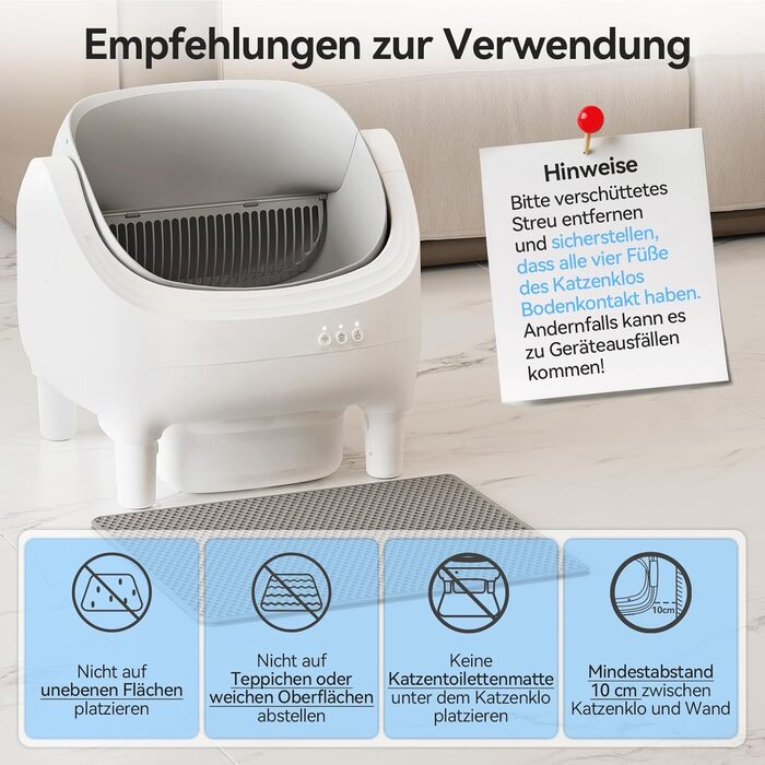 Автоматичний лоток для котів з самоочищенням, керуванням через додаток, великий розмір XXL, для великих котів (до 15 кг) та кількох котів, самоочищення на 15 днів