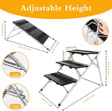 Сходинка для собак JOEJOY Cabrio 2-в-1: драбина та пандус, 3 сходинки, для малих собак та котів, для ліжка, авто, дивану