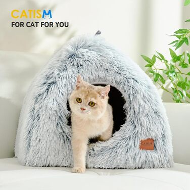 Котяча хатка-лежак CATISM 2 в 1, складна, м’яка, 45x45 см, знімна подушка, для котів, кошенят, цуценят, сіра