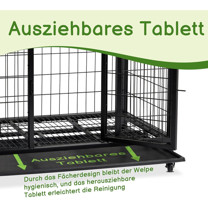 Міцна переносна переноска для собак, 2 двері, фіксуючі колеса, знімний піддон – для середніх та великих собак – чорна (92x62x75 см)