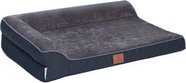 Ортопедичне собаче ліжко преміум-класу з піною Egg Foam, міцна петля, водонепроникний внутрішній чохол, собаче ліжко-софа, м'яке собаче ліжко, знімний та пральний чохол, 71 x 58 x 17 см, темно-сірий колір (L)