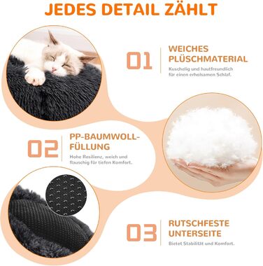 ALLSOPETS Заспокійливе ліжко для собак маленьких та середніх порід, миється, кругла плюшева лежанка для котів та собак з неслизьким дном (Темно-сірий, 60см)