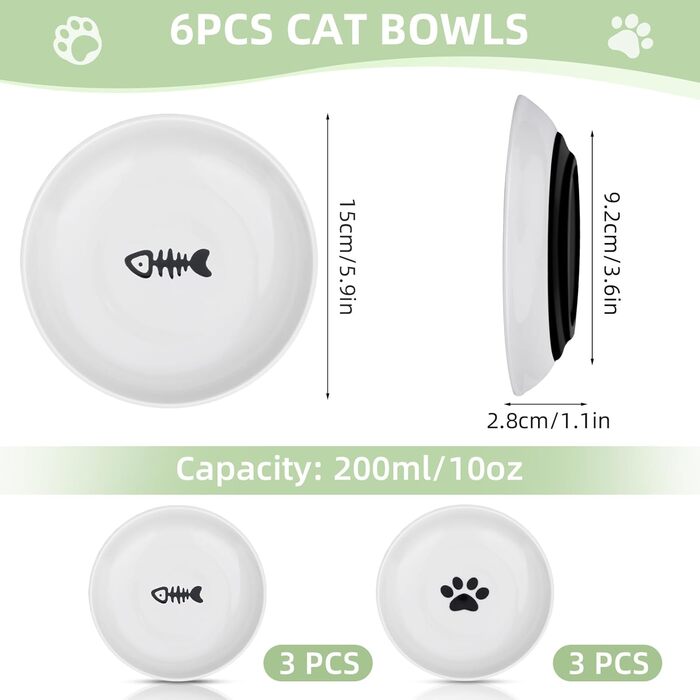 Набір мисок для котів Otauoaea з кераміки (6 шт.) з неслизьким дном, для полегшення втоми вусів, підходять для котів та собак