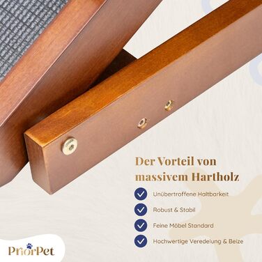 Східці для собак до ліжка з поручнями - для великих собак до 90 кг - регульована висота до 94.5 см - ширина 49,5 см - складані - антиковзні ручки - береза - натуральний колір (волоський горіх)