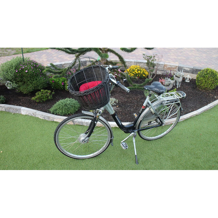 Корзина для велосипеда Marcus Hundefahrradkorb для руля з лози з металевою сіткою та подушкою, чорна. Корзина для собак, корзина на кермо, корзина для тварин, кошик для покупок, натуральна (з подушкою)