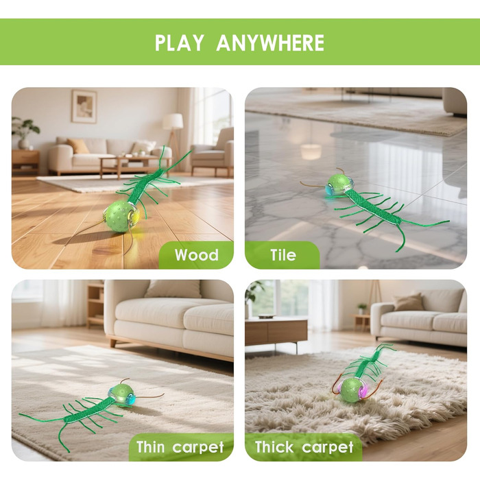 Інтерактивна іграшка для котів FLERDMAU - автоматичний м'ячик з імітацією звуків птахів, USB-зарядка, для дому (зелений)