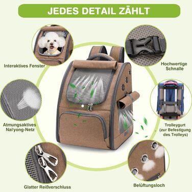 ALLSOPETS Рюкзак для собак і котів, складаний, дихаючий, з сонцезахистом, для подорожей, кемпінгу та прогулянок, хакі-коричневий