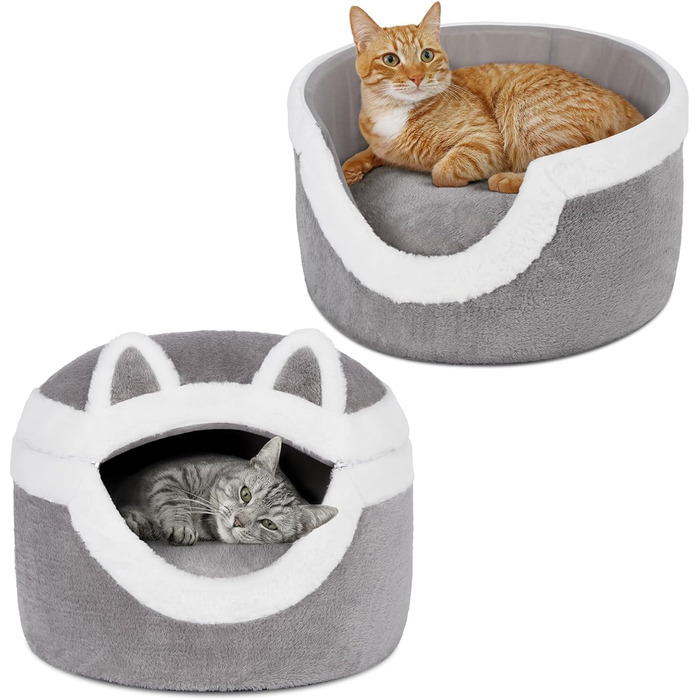 Ownpets Котяче ліжко-нірка 3-в-1, тепле знімне ліжко для котів до 7,7 кг, інтер'єрне зимове місце для сну, м'яке хутро кролика, сіре