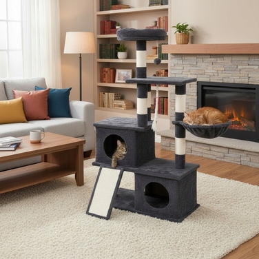 Ігровий комплекс для котів: будинок-драпак з 5 рівнями та стовпчиками, 115 см (F200)