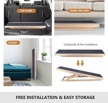 Сходинки для собак, складані, для дивана, авто та ліжка. Дерев'яна рампа для собак, регульована висота 30/40/50/60 см, з антиковзким килимком (70х35х30/40 см)