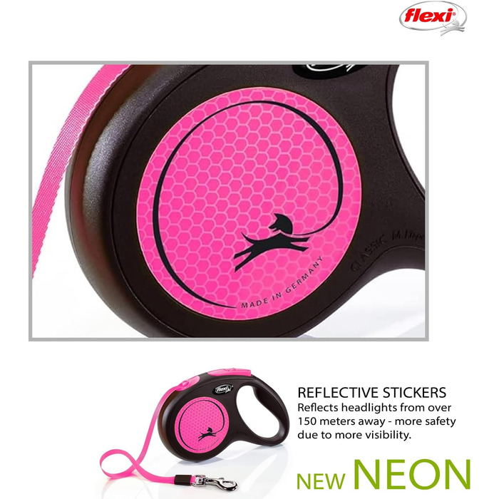 Повідок-рулетка Flexi New Neon рожевий M, 5 м, для собак