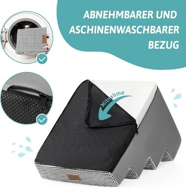 Сходинка для собак COZY KISS, 4 сходинки, 45 см, для маленьких собак, котів, для ліжка, дивану, авто. Щільний пінопласт, знімний чохол (чорний та білий, 60x45x45 см)