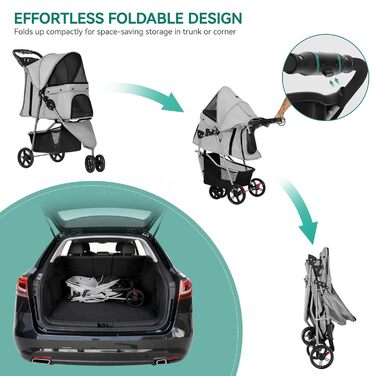 Візок для собак та котів YITAHOME 15 кг, 3 колеса, сітчасте вікно, гальма, міцний, сірий