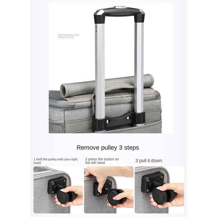 Рюкзак-переноска для кота та собаки з двома відділеннями та знімними колесами (сірий)