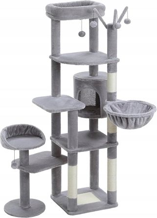 Багатоярусний когтеточка-комплекс для котів 150 см, стійкий, з ліжком — сірий