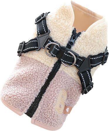 Зимова куртка для собак з флісовою підкладкою, одяг для тварин з отвором для шлейки, тепла куртка для холодної погоди, для маленьких та середніх собак, осінь, для прогулянок (рожевий та білий)