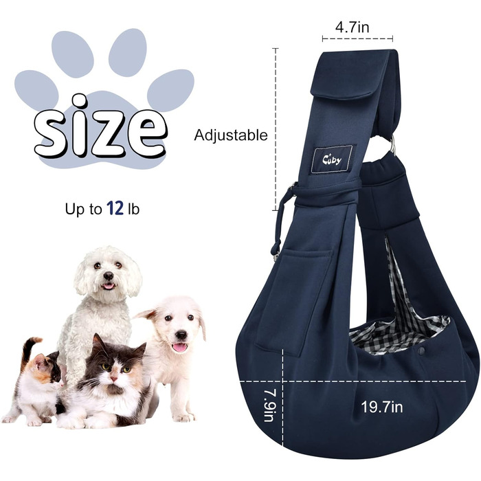 Сумка-кенгуру для собак та котів Cuby, перевертається, для домашніх тварин, Papoose Bag, м'яка сумка та переноска, підходить для цуценят, маленьких собак та котів для подорожей на відкритому повітрі (Сріблясто-сірий) Blue L 47 x B 20 x H 23 см