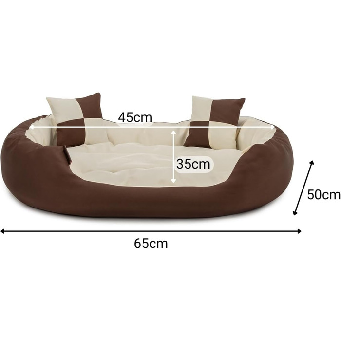 Ліжко для собак Lionto 4-в-1 з двостороннім подушкою, 65x50 см, з міцного оксфорду, водовідштовхувальне, для собак та котів, з глибоким входом, включає декоративну подушку, коричневе/бежеве