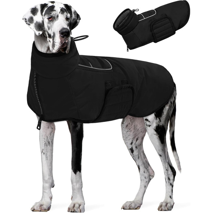 Теплий зимовий одяг для собак великих порід AOFITEE: чорний флісовий зимовий одяг з коміром-гетром, водовідштовхуючий, для Corgi, Border Collie, 3XL