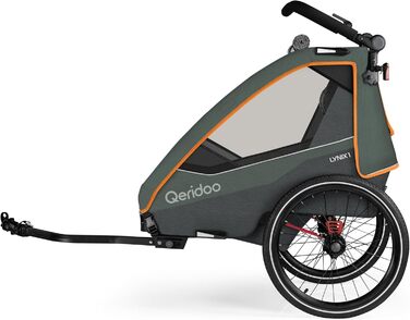 Qeridoo Lynix 1 Forest Green - Причіп для велосипеда, дитячий, на 1 місце, з підвіскою та ременями безпеки | Дитяча коляска-візок, прогулянка, Walker & Bike