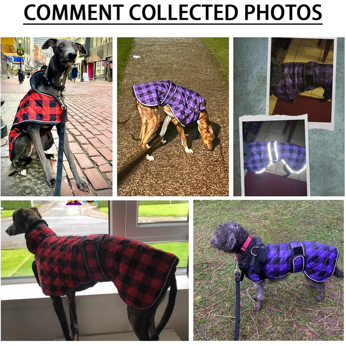 Водонепроникний собачий дощовик Geyecete для венгерських доберманів, віндхаундів та інших, з флісовою підкладкою, регульований, теплий, в клітинку рожевого кольору, розмір S (довжина спини 51-53 см) / L (довжина спини 61-64 см)