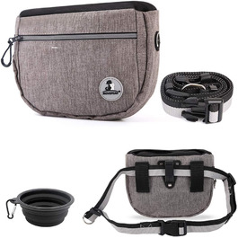Сумка для ласощів для собак, з інтегрованим мисником, для зручного перенесення іграшок та ласощів, поясна сумка для дресирування, 4 способи носіння (сіра)