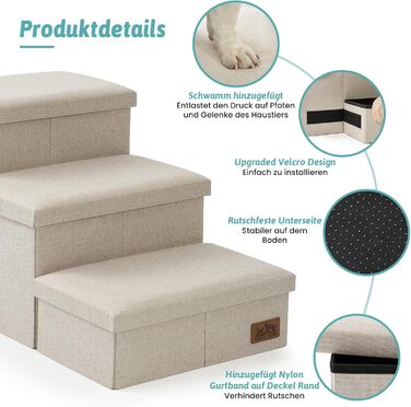 Сходинки для собак маленьких порід зі зберіганням, широкі, складані для ліжка та дивана, з неслизьким покриттям, водонепроникні (3x97x56 см), 3x97x56 см (бежевий, 4, 43x97x56 см)