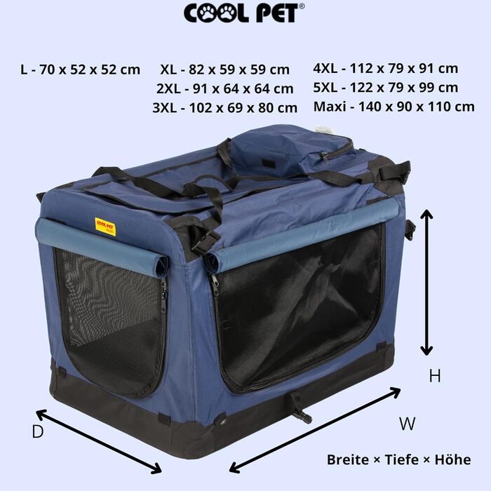 Переносна складана переноска для собак 91x64x64 см, блакитна
