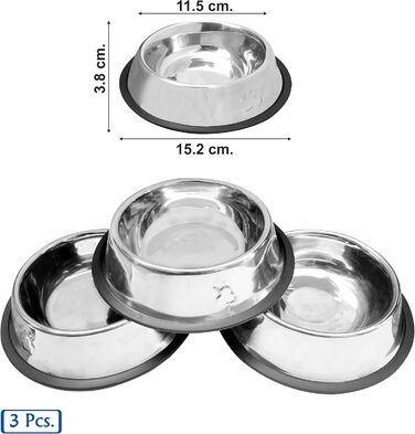 Набори мисок для котів VORX з нержавіючої сталі з антиковзким гумовим дном, 15 см, 3 шт.