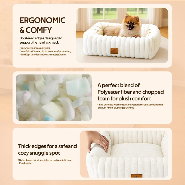 М'яке собаче ліжко для середніх порід, прямокутне, знімне, неслизьке, комфортне, коричневе, розмір M (63x53x18 см)