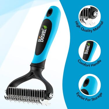 Гребінець для собак BOSHEL – двосторонній, з нержавіючою сталлю, для догляду за підшерстям, з антиковзним силіконовим ручним, для собак