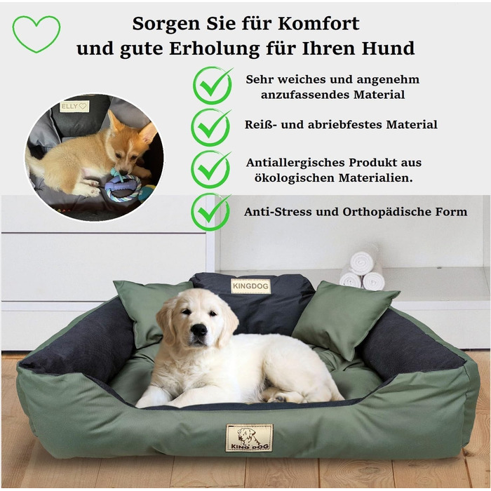 Крісло-лежанка для собак великих порід King Dog, 100 x 75 см, зелене, з можливістю персоналізації, водонепроникний матеріал, силіконова наповнювач