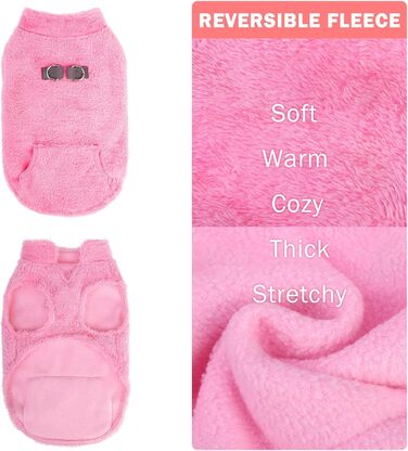 Тепла флісова жилетка для собак середніх та малих порід, рожева. З інтегрованою кишенею для повірця, підходить для холодної погоди.