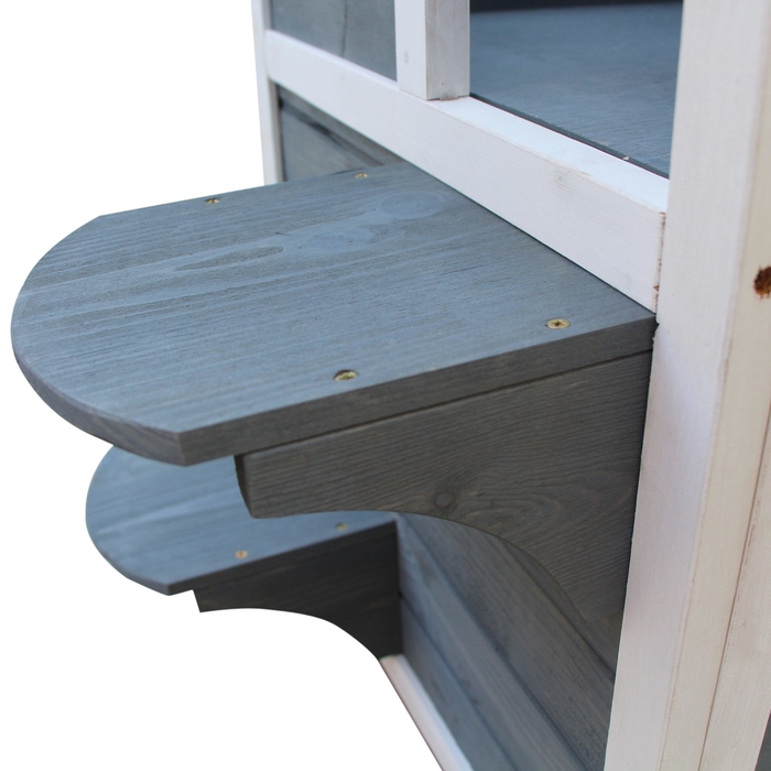 PawHut Cat House Grey 2 поверхи Котяча вілла зі сходами, асфальтовим дахом і вікном, ялинове дерево, 51x51x81.3см для любителів кішок