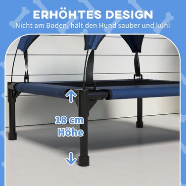 PawHut Підвищене собаче ліжко з балдахіном, ліжко для домашніх тварин, вулична лежанка для собак з дахом, дихаюча, для маленьких та середніх собак, Оксфорд, 76 x 61 x 69,5 см (76 x 61 x 70 см, Блакитний)