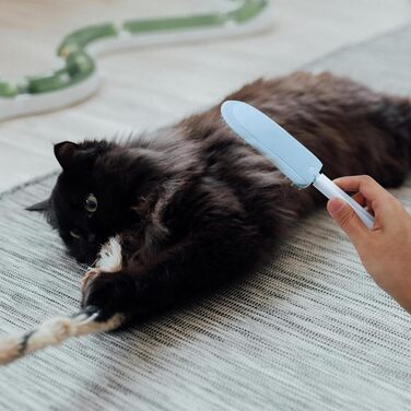Гребінець для котів, м'який, миючий, для видалення ковтунів та зменшення випадіння шерсті, портативна щітка для грумінгу котів, масажна, для довгошерстих та короткошерстих, зелений (блакитний)